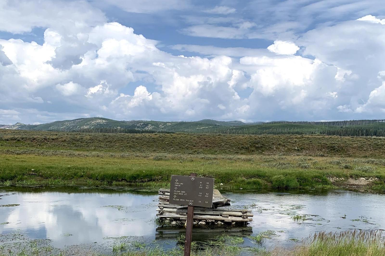 Washed-out bridge over Pelican Creek in Yellowstone